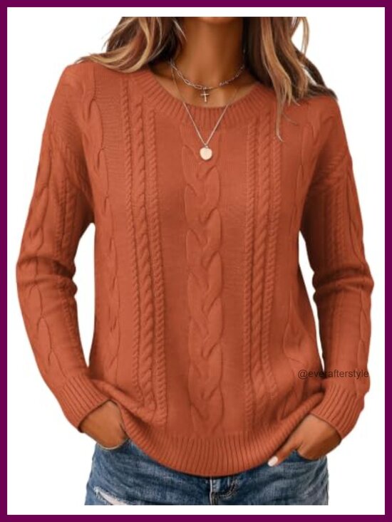 Sweaters - Women's Cable Knit Sweater Loose Fit Chunky Crew Neck Pullover Fall Winter